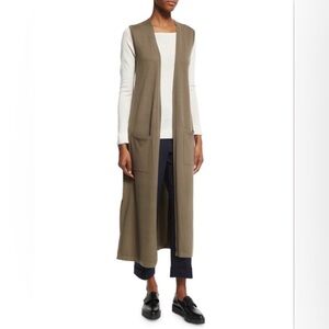 Theory Torina Army Green Long Sleeveless Merino Wool Duster Cardigan Sweater Sm